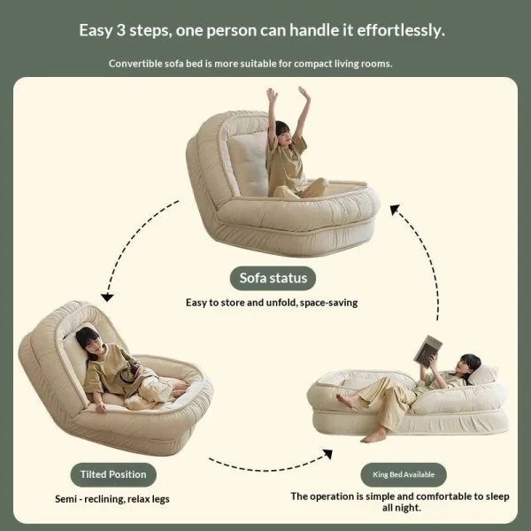 sg-11134201-820l6-mntogiia1hc396.webp Folding Lazy Sofa Bed Human Kennel Design Huge Cloud Tatami Double Recliner For Room Balcony Bedroom L178cm W95cm H28cm