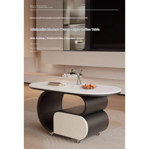 sg-11134201-820l9-mnzha6802upv5a.webp Random Cream colored slate oval coffee table living room light minimalist design small apartments