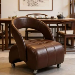 sg-11134201-825zy-mluf7ufb6upt9b.webp Vintage LeatSpace Saving Accent Chair for Living Room Office Retro Leather Sofa with Wheels L44cm W40cm H48cm