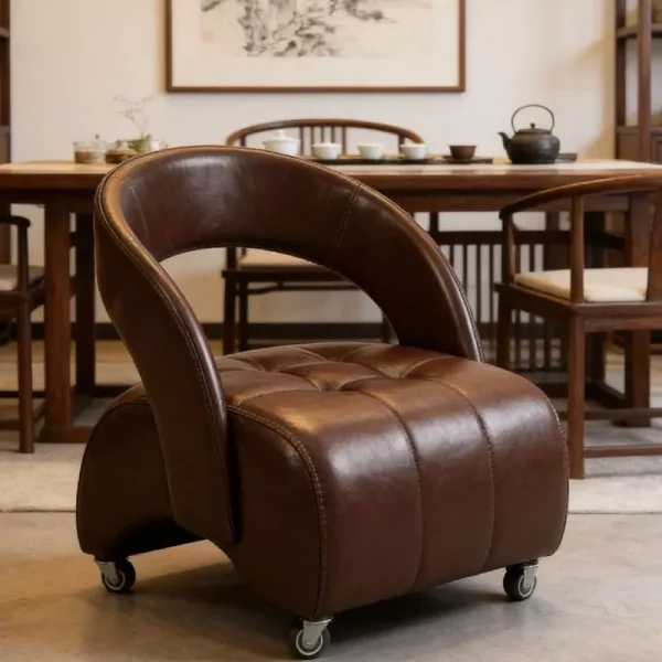 sg-11134201-825zy-mluf7ufb6upt9b.webp Vintage LeatSpace Saving Accent Chair for Living Room Office Retro Leather Sofa with Wheels L44cm W40cm H48cm